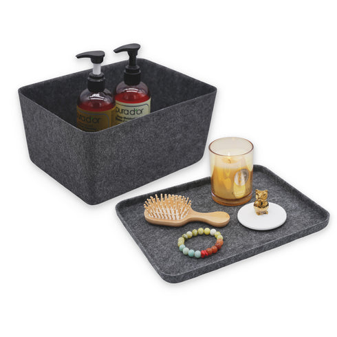 Lidded storage bin for pantry closet shelf cabinet desktop medeium size