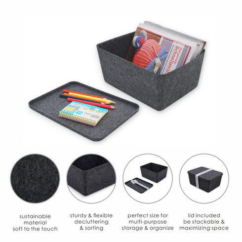 Lidded storage bin for pantry closet shelf cabinet desktop medeium size