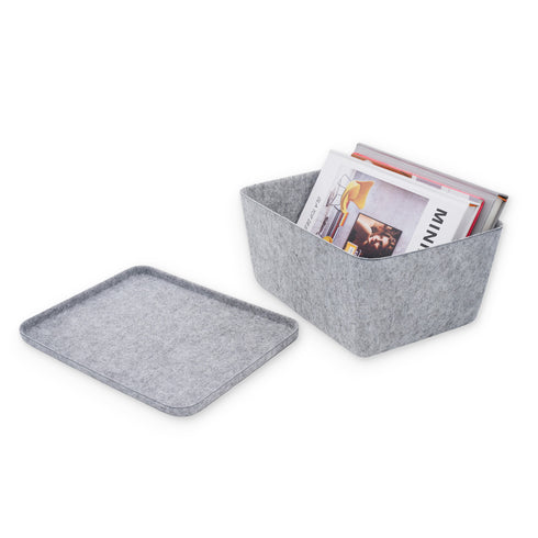 Lidded storage bin for pantry closet shelf cabinet desktop medeium size