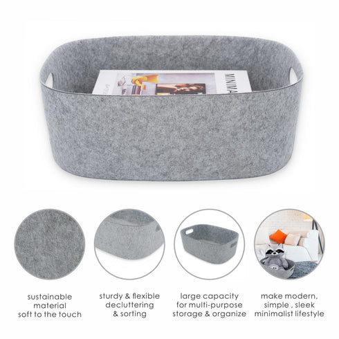 Felt Sleek Open Storage Bin Basket with handles