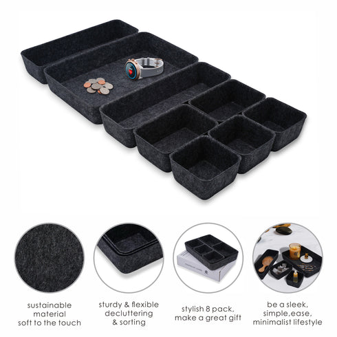 8 Piece Desk Drawer Organizer Trays
