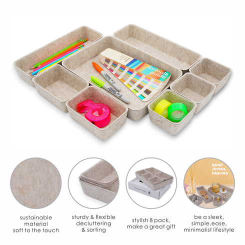 8 Piece Desk Drawer Organizer Trays