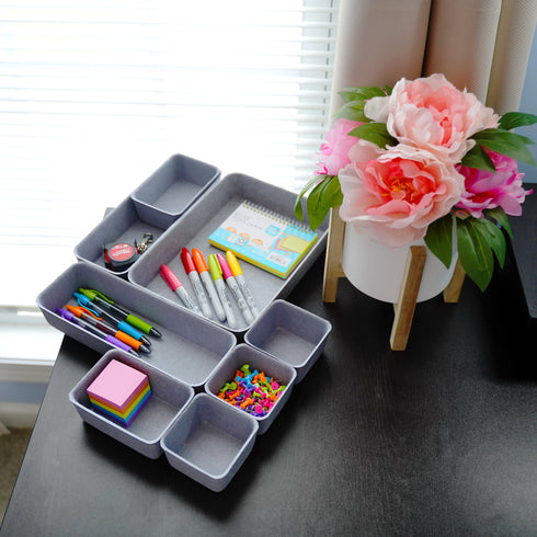 8 Piece Desk Drawer Organizer Trays