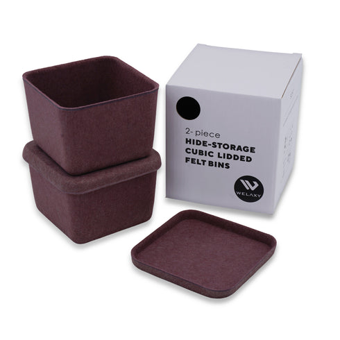 2-piece stackable cubic lidded felt drawer organizer bin