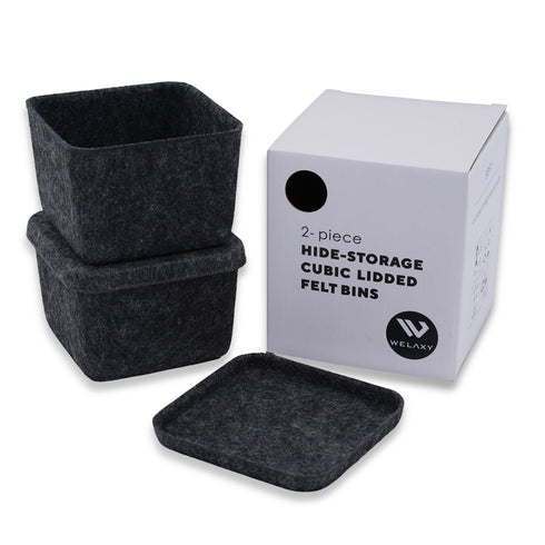 2-piece stackable cubic lidded felt drawer organizer bin