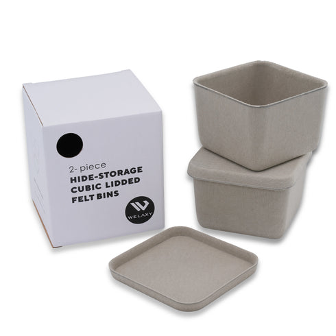 2-piece stackable cubic lidded felt drawer organizer bin