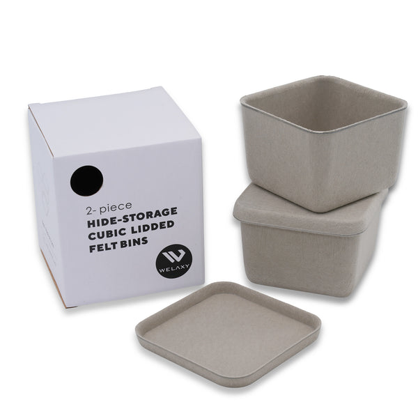 2-piece stackable cubic lidded felt drawer organizer bin
