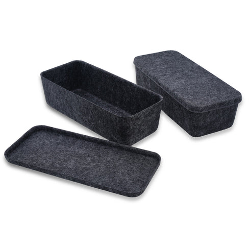 Hide Storage stackable Lidded drawer organizer bin desktop long shape