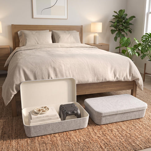Lidded Hide Storage Felt bin underbed basket