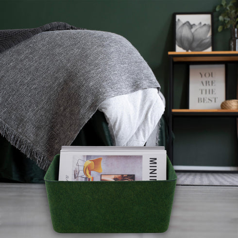 Lidded storage bin for pantry closet shelf cabinet desktop medeium size