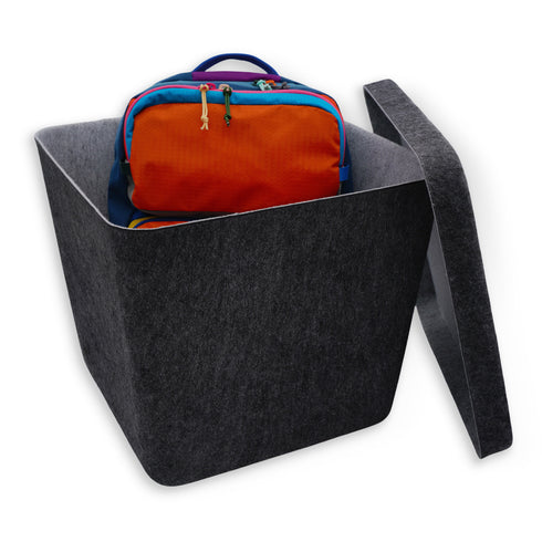 Welaxy large felt lidded hide storage basket multi-use as seating footrest coffee table