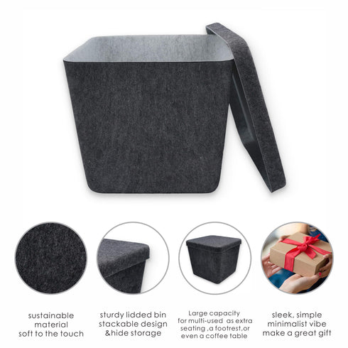 Welaxy large felt lidded hide storage basket multi-use as seating footrest coffee table