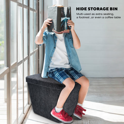 Welaxy large felt lidded hide storage basket multi-use as seating footrest coffee table