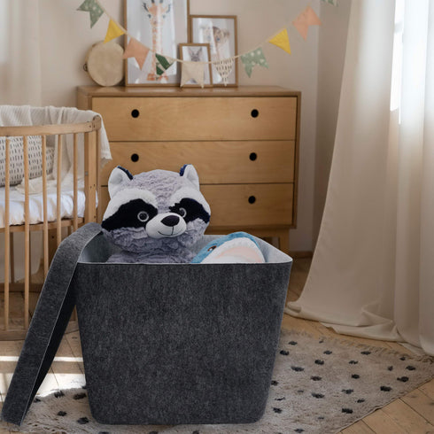 Welaxy large felt lidded hide storage basket multi-use as seating footrest coffee table