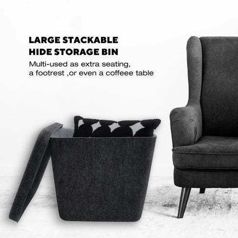 Welaxy large felt lidded hide storage basket multi-use as seating footrest coffee table