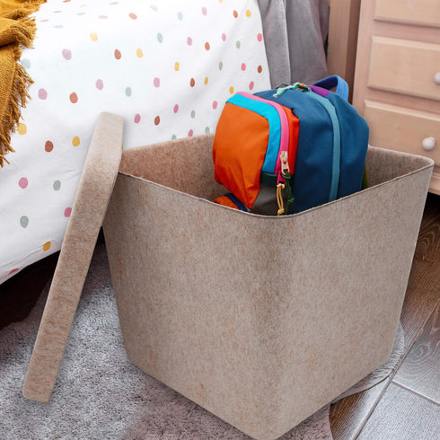 Welaxy large felt lidded hide storage basket multi-use as seating footrest coffee table