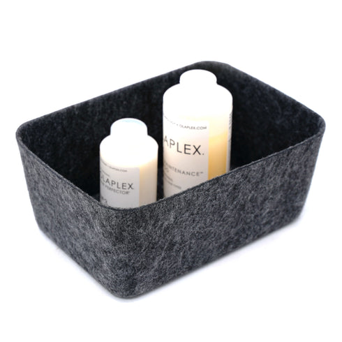 Lidded storage bin for pantry closet shelf cabinet desktop medeium size