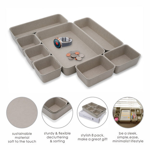 8 Piece Desk Drawer Organizer Trays