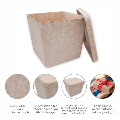 Welaxy large felt lidded hide storage basket multi-use as seating footrest coffee table