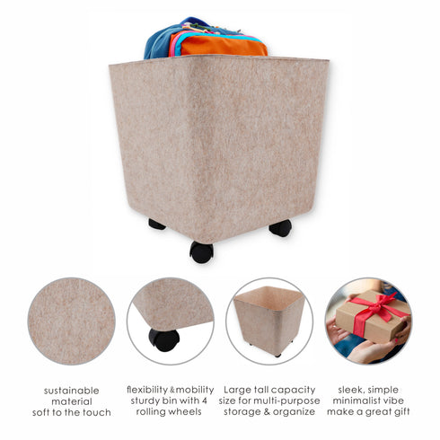 Welaxy large tall rolling felt storage basket with wheels