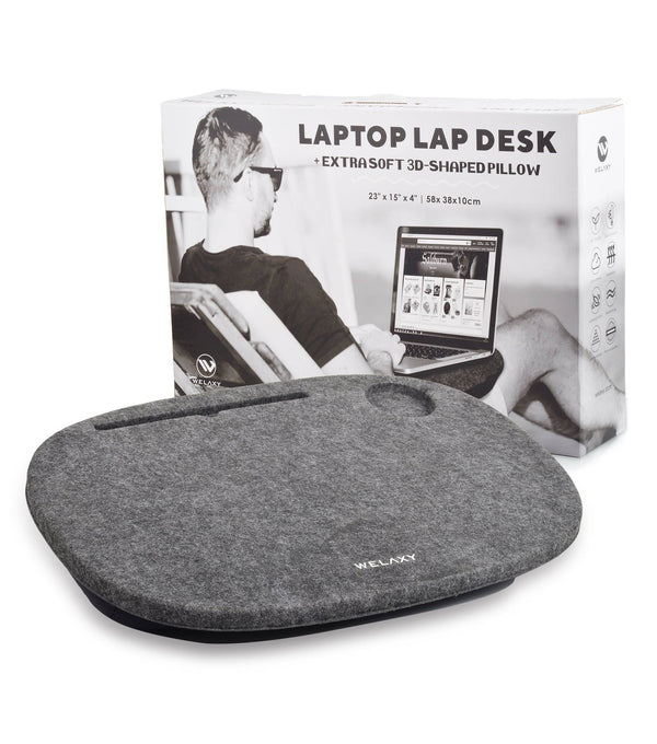 Welaxy Charcoal Welaxy Large Laptop Lap Desk Portable LapDesk for Bed Home Office fits up to 17" Laptop MacBook Chromebook Tablet Lightweight Tray Table with 3D-Shaped Pillow