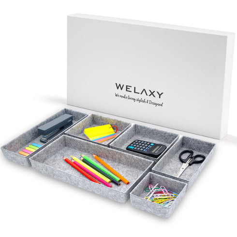 Welaxy Gray Welaxy Deluxe drawer organizers trays 6-piece Style A