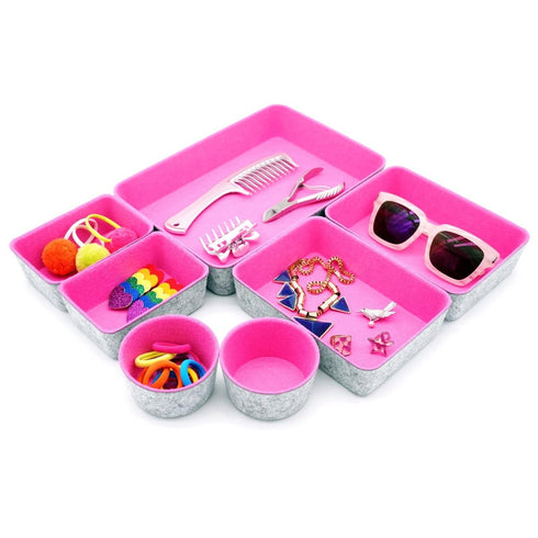 Welaxy Hot pink Welaxy Drawer organizers trays felt storage bins Gifts pack 7-pieces circles