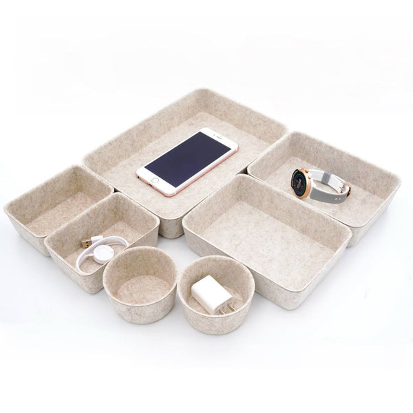 Welaxy Oatmeal Welaxy Drawer organizers trays felt storage bins Gifts pack 7-pieces circles