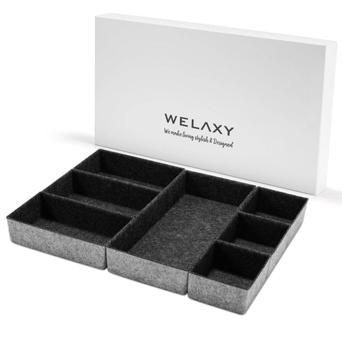 Welaxy storage & organize Charcoal Welaxy Deluxe drawer organizers multi-purpose storage Catchall Tray Counter trays luxury gifts 7-piece Style D