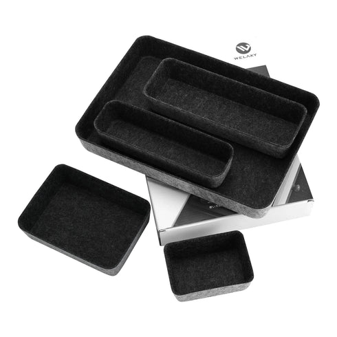 Welaxy storage & organize Charcoal Welaxy Felt Desk Organizer Paper Letter Trays File sorter desktop drawer organizers bins set for home office Document Folders storage 5-pack