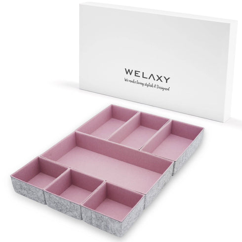 Welaxy storage & organize Dusty Rose Welaxy Deluxe drawer organizers multi-purpose storage Catchall Tray Counter trays luxury gifts 7-piece Style D