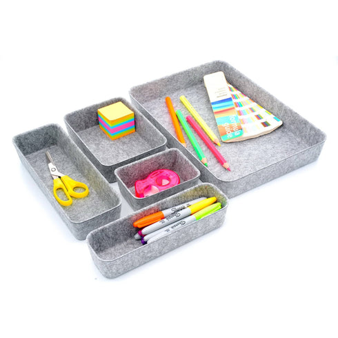 Welaxy storage & organize Gray Welaxy Felt Desk Organizer Paper Letter Trays File sorter desktop drawer organizers bins set for home office Document Folders storage 5-pack