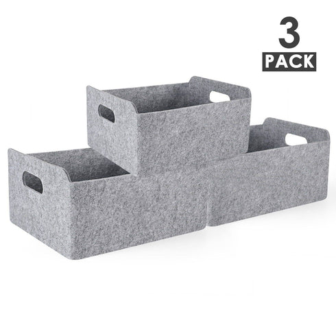 Welaxy storage & organize Gray x 3 Welaxy Storage Baskets 3-piece Collapsible Felt Storage bin Foldable Shelf