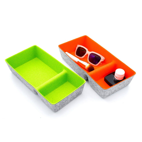 Welaxy storage & organize Green + Orange Welaxy Desk Drawer Organizer trays 2 Compartments dividers Multi-Purpose Storage 2-piece pack
