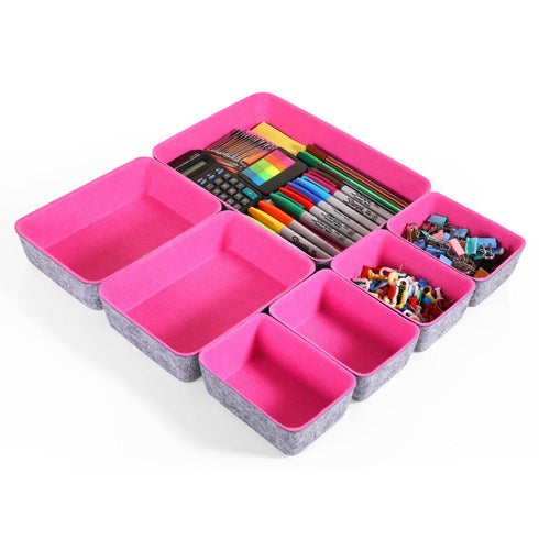 Welaxy storage & organize Hot pink Welaxy Office drawer organizers trays 7-piece rectangular