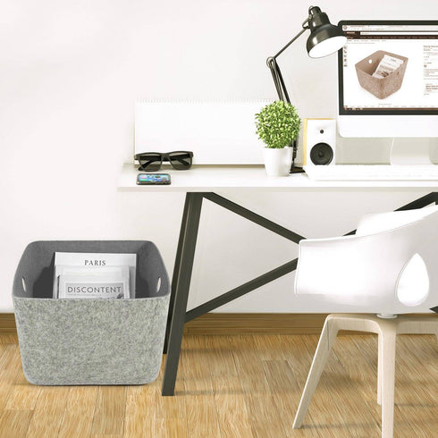 Welaxy storage & organize Oatmeal Welaxy Large Storage Basket Felt Open Storage Bins Desk Organize bin Shelf Box with Handles