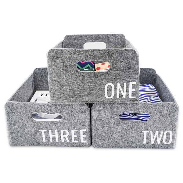 Welaxy storage & organize One,Two,Three Text Welaxy Storage Baskets 3-piece Collapsible Felt Storage bin Foldable Shelf