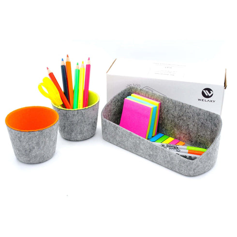 Welaxy storage & organize Orange + Green Welaxy Desk drawer organizers Multi-purpose storage bins for stationary pencil crafts makeup brushes for desktop bed side organize home office dorm 3-piece (hotpink + Turquoise)
