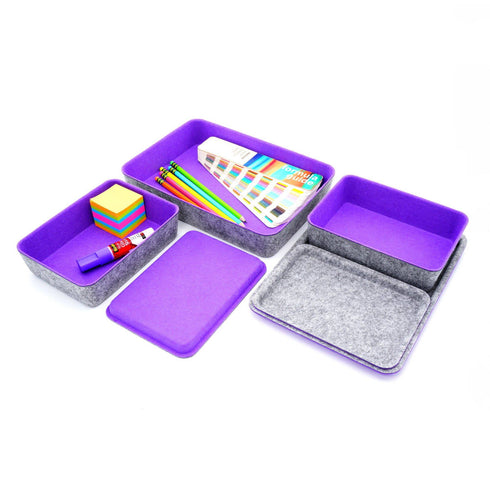 Welaxy storage & organize Purple Welaxy Lidded drawer organizer bins home offie work desktop storage box with lids 3- pack