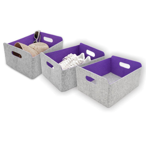 Welaxy storage & organize Purple x 3 Welaxy Storage Baskets 3-piece Collapsible Felt Storage bin Foldable Shelf