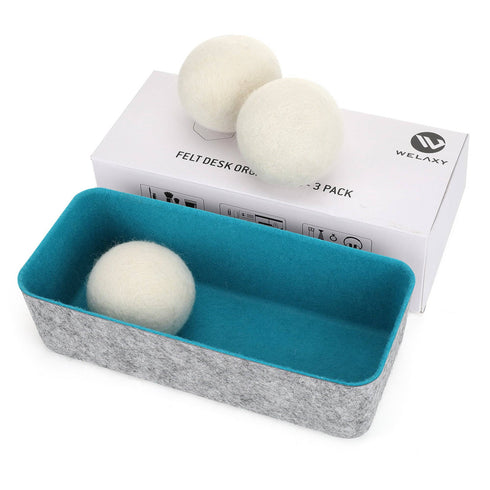 Welaxy storage & organize Turquoise Welaxy Deep felt storage box with 3-piece XL Size Organic Premium New Zealand nature wool dryer balls Fabric Softener for laundry prevent wrinkles reduce static