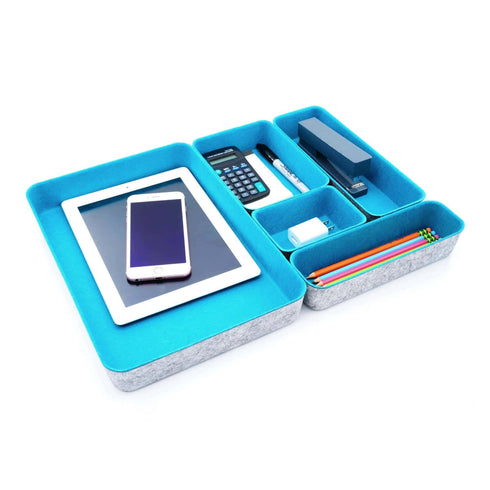 Welaxy storage & organize Turquoise Welaxy Felt Desk Organizer Paper Letter Trays File sorter desktop drawer organizers bins set for home office Document Folders storage 5-pack