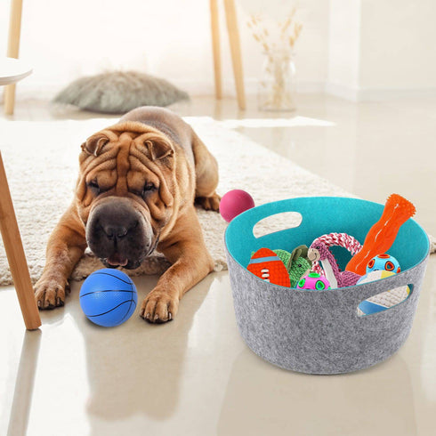Welaxy storage & organize Welaxy Large Storage Basket Felt Open Storage Bins Desk Organize bin Shelf Box with Handles Light Weight for Magazines Books Junk Kids Toys Pet Toy Clothes Laundry Organizer Round