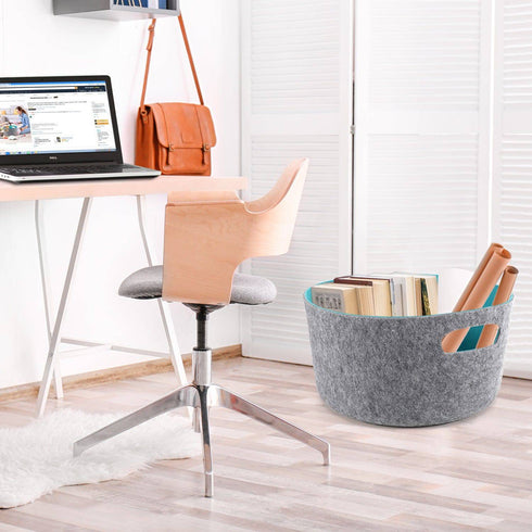 Welaxy storage & organize Welaxy Large Storage Basket Felt Open Storage Bins Desk Organize bin Shelf Box with Handles Light Weight for Magazines Books Junk Kids Toys Pet Toy Clothes Laundry Organizer Round