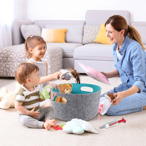 Welaxy storage & organize Welaxy Large Storage Basket Felt Open Storage Bins Desk Organize bin Shelf Box with Handles Light Weight for Magazines Books Junk Kids Toys Pet Toy Clothes Laundry Organizer Round
