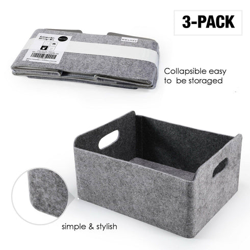 Welaxy storage & organize Welaxy Storage Baskets 3-piece Collapsible Felt Storage bin Foldable Shelf
