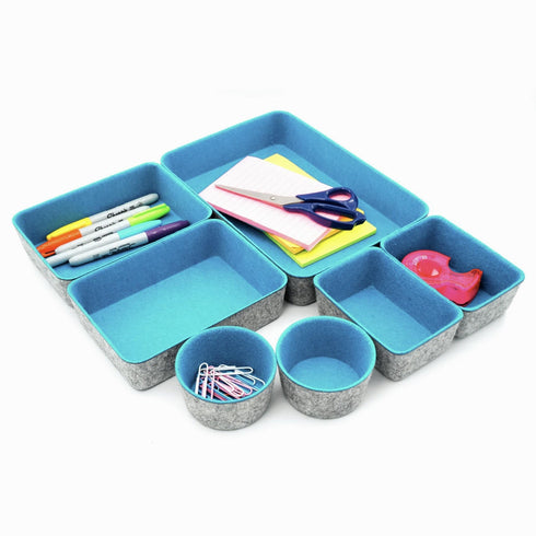 Welaxy Turquoise Welaxy Drawer organizers trays felt storage bins Gifts pack 7-pieces circles